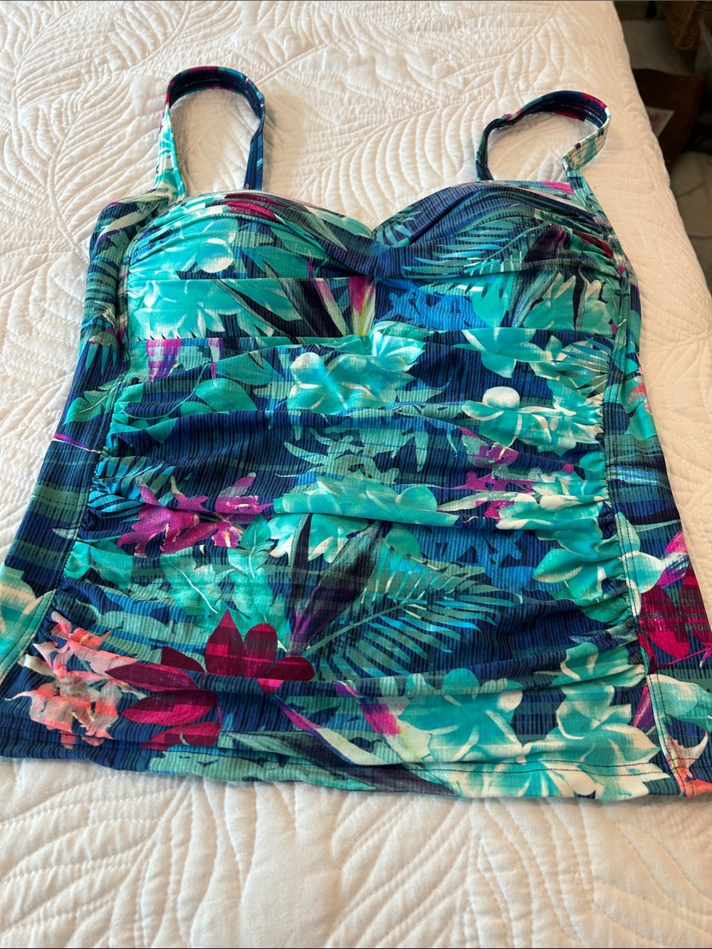 bond-eye AUSTRALIA Tropical Floral Ruched Tankini in Blue & Teal